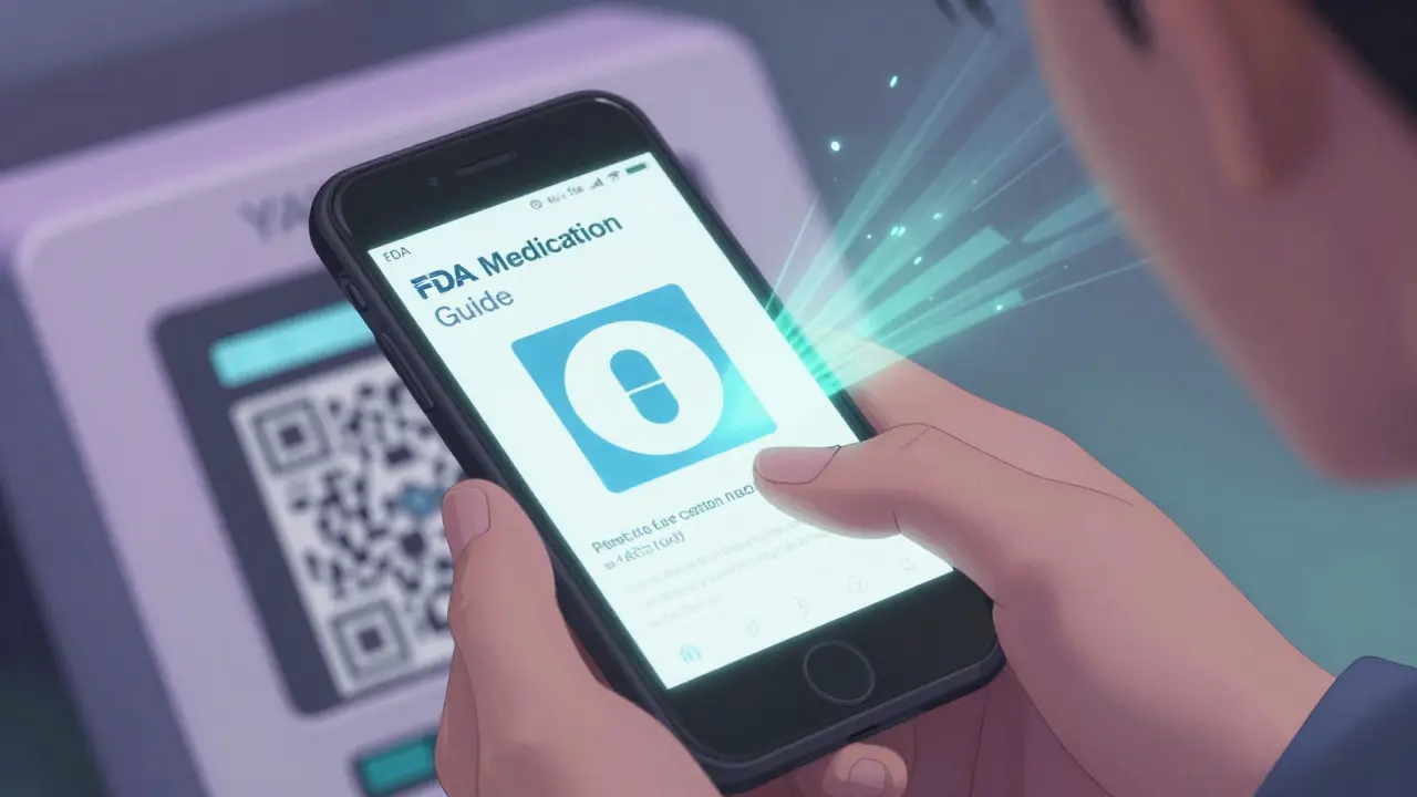 Scanning QR code to verify pill details.