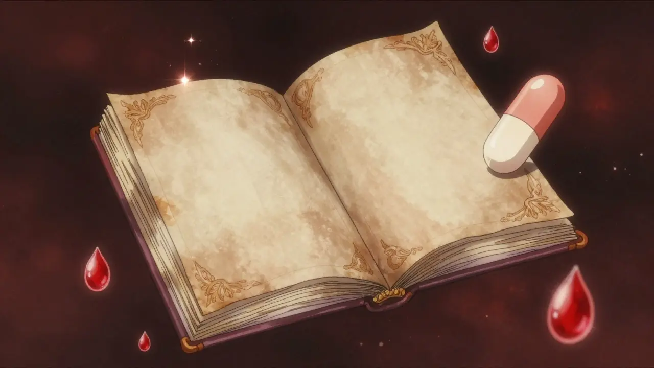 Abstract floating journal with celestial elements and shimmering droplets